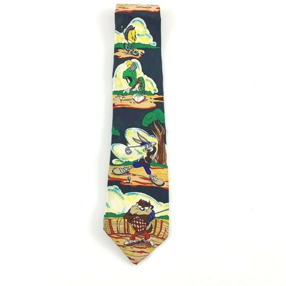 Looney Tunes Mania Men's Novelty Necktie: Taz, Bugs, Marvin. Golf. Black. 1995 - Picture 2 of 4